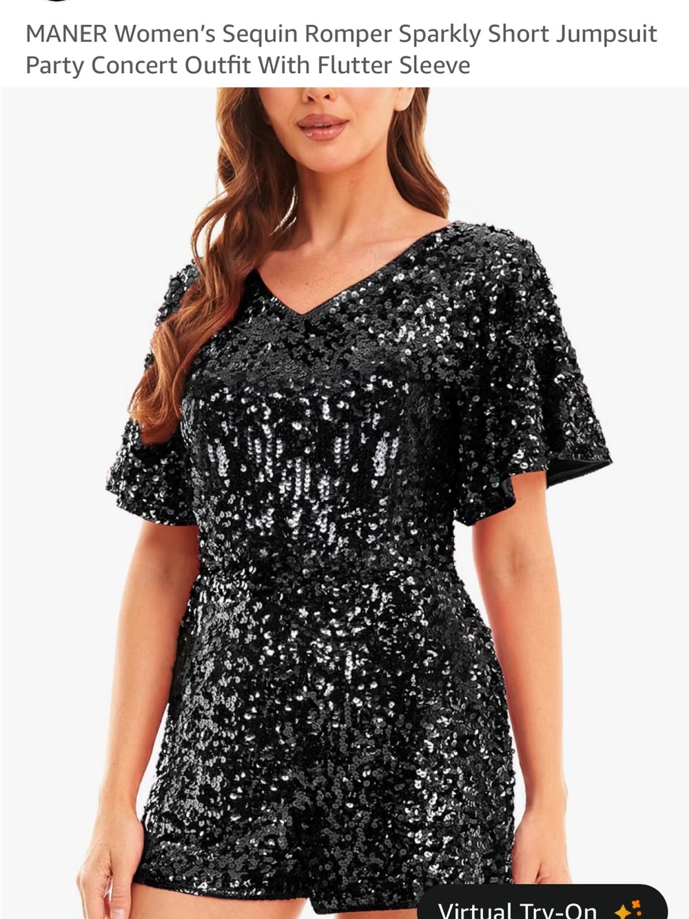 Black Sequin Romper with Flutter Sleeves